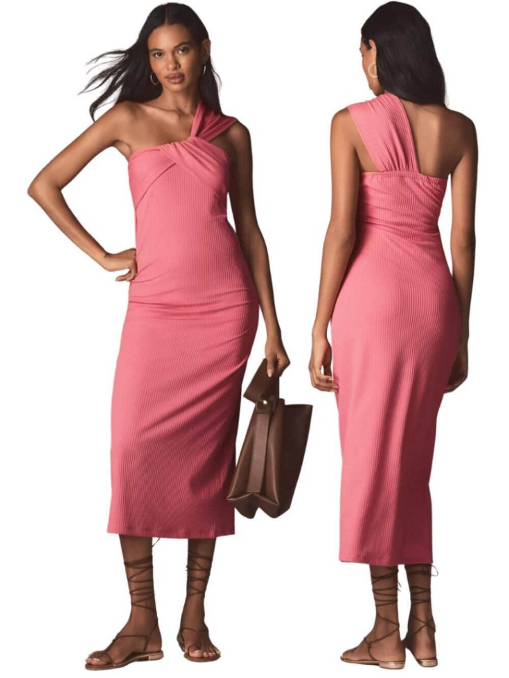 Porridge Antonia Twist-Front Ribbed Maxi Dress Women's M Pink Anthropologie NWT